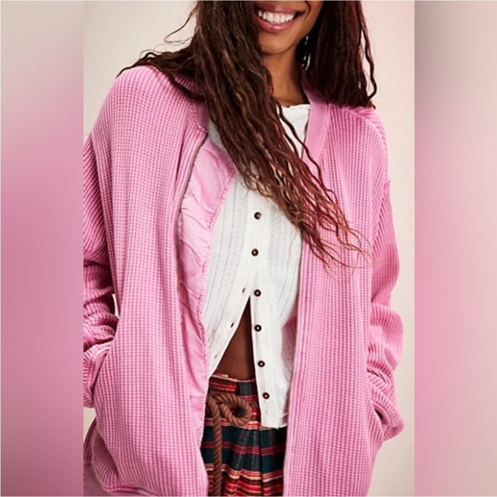 NWT Free People One Lupo Bomber Cardi~ Pink Bloom -S